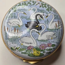 CRUMMLES & CO Asprey ENAMEL BOX SWANS RARE ENGLAND Black Swan Drummers Milk Maid