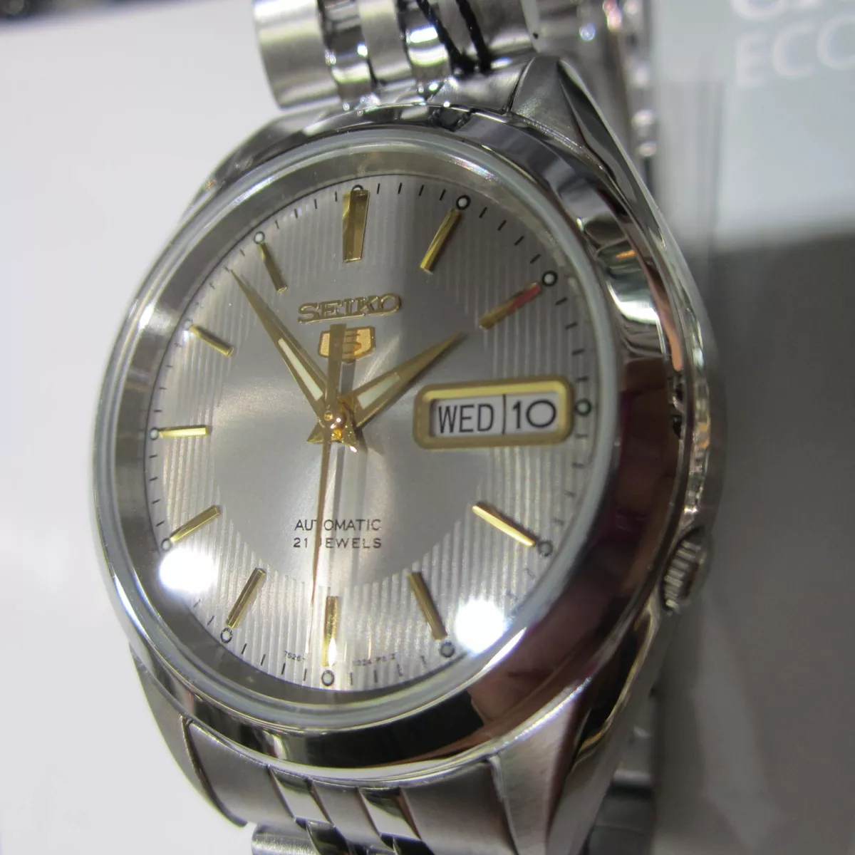 SEIKO 5 Automatic Mens Watch Grey and Gold SNKL19J1 with Silver-tone Band