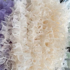 200cm Pearl Nail Beaded Ruffle Organza Lace Trim for Lolita Dress Sewing DIY