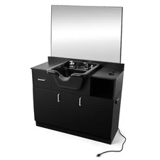 Professional Backwash Sink Station with Shampoo Bowl, Mirror, USB, Drawers