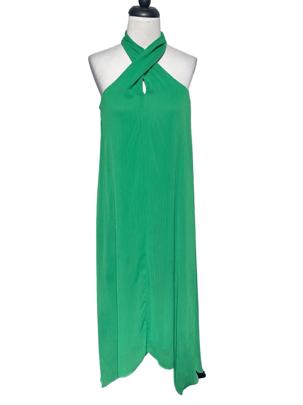Maison Tara Sleeveless Chiffon Green Flowy Scarf Dress Size 4