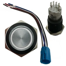 White LED Black Metal Latching Push Button Switch On Off 12V 19 MM Mounting