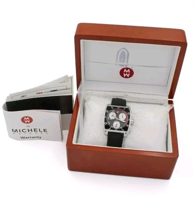 Michele Stainless Steel Leather Band Chrono Wristwatch with 