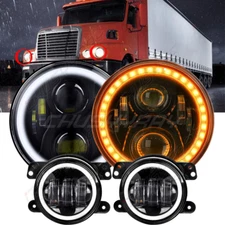 DOT 7"inch LED Headlights+4" Fog Lights  kit For Freightliner 122SD 2013-2016