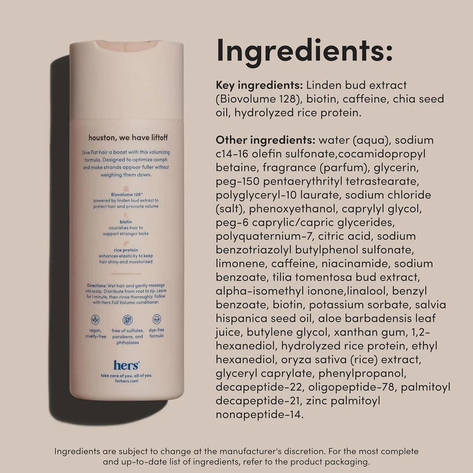 Champú Hers Full Volume 6,4 oz (paquete de 2) - biotina, brillo y rebote, cedro citrón Foto 3 de 4