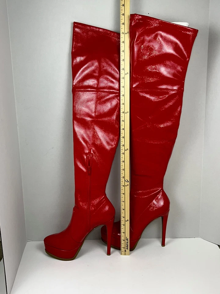 Thalia Sodi SILENA $129 Faux Leather Platform Over-The-Knee Boots RED size 8 NEW - Image 3 of 4