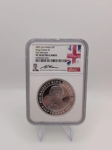 2022 2oz Malta S3E King Charles III NGC PF70 First Releases  Jody Clark Sign