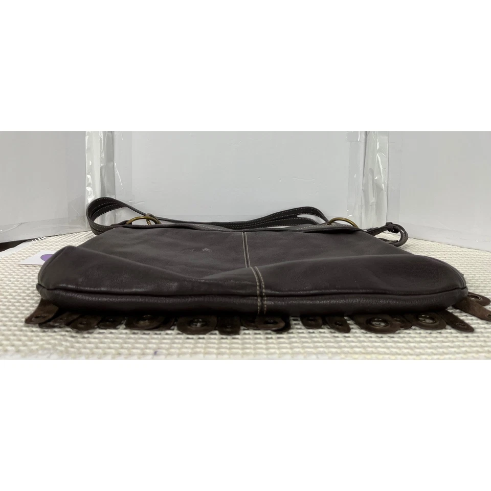 Bolso de Hombro Maxx New York Cuero Flecos Hobo Ojal Flecos Marrón Foto 3 de 4