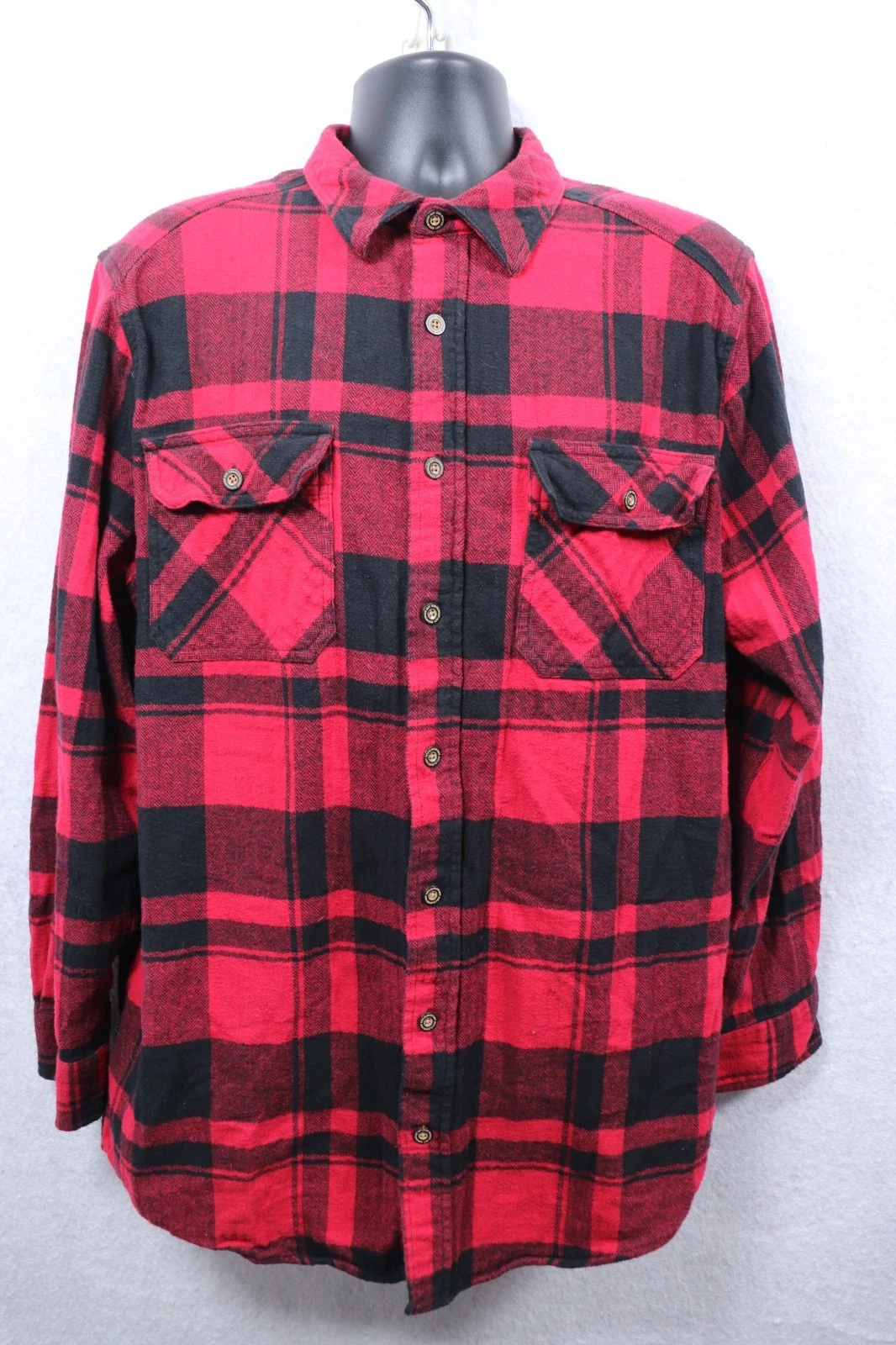 Field & Stream Red Plaid Long-Sleeve Flannel Shirt Button-down Outdoor Men XLT