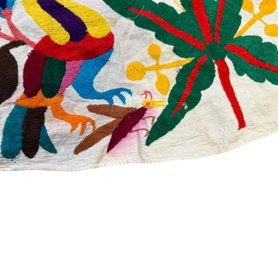 Handmade Otomi Embroidery Vibrant Folk Art Mexico Tenago Round 67" Birds Animals - Image 2 of 4