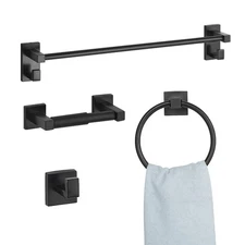 VEVOR 4pcs Bathroom Hardware Accessories Set 24-inch Towel Bar Set Matte Black