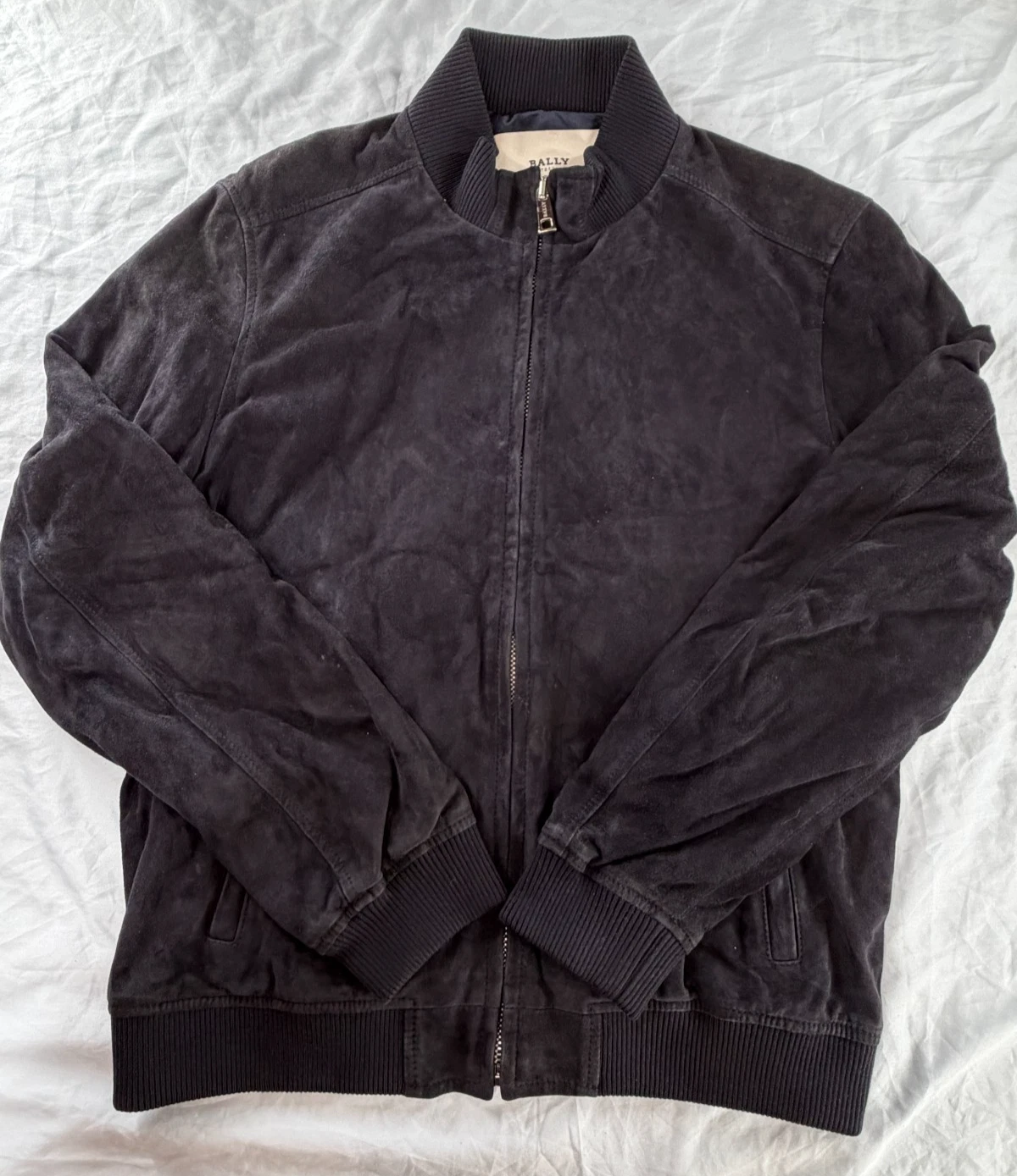 Bally Men's Navy Goat Suede Bomber Jacket IT 50 US 40 Made in Italy AS IS - product detail image 2