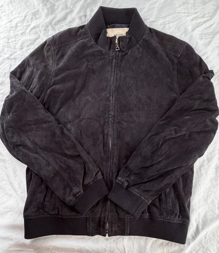 Bally Men's Navy Goat Suede Bomber Jacket IT 50 US 40 Made in Italy AS IS image 2