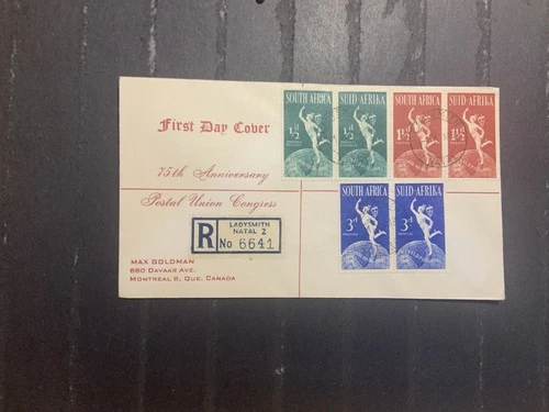 South Africa 1949 FDC registered 1st day cover to Canada 100th Anniversary UPU