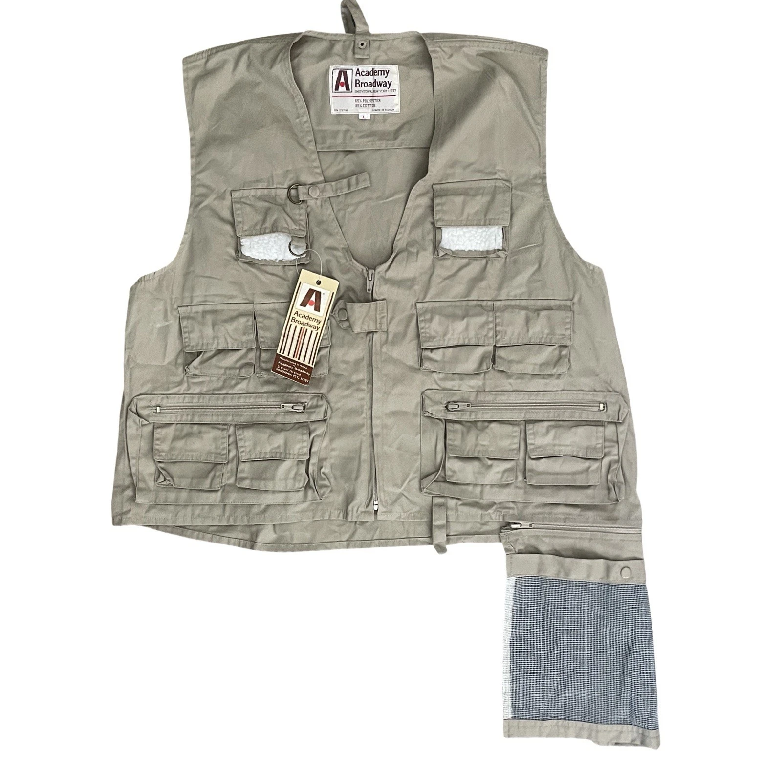 Vintage Academy Broadway Fishing Vest Tan Full Zip Pockets New