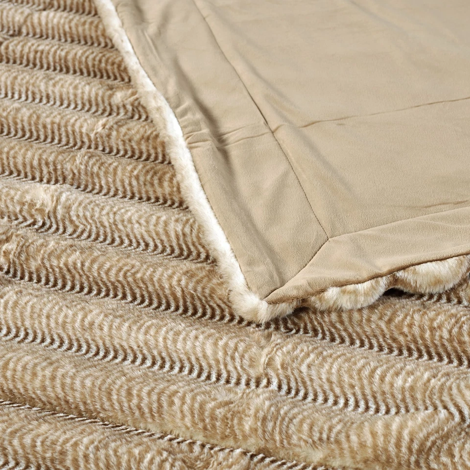 Thick Stripe Faux Rabbit Fur Throw Blanket – Luxury Soft Warm & Cozy Plush - Image 4 of 4