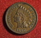 Indian Head Cent 1890 AU Bronze Coin T11743