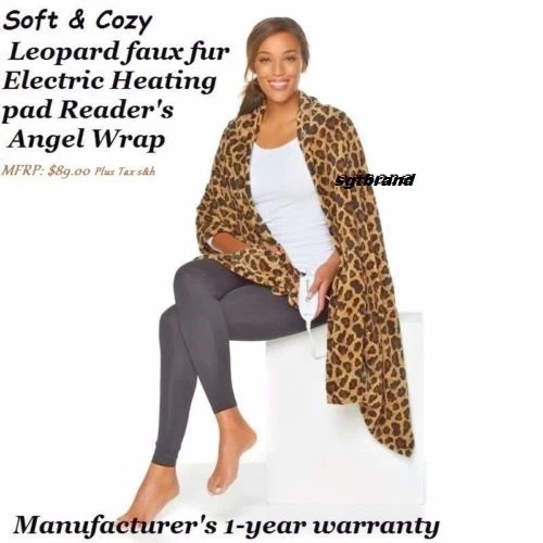 Soft u0026 Cozy Leopard faux fur Electric Heating pad Reader's Angel Wrap Throw  | eBay