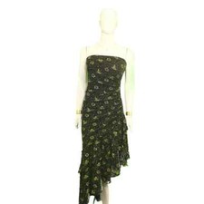 Chic 1990s Vintage Black & Gold Floral Asymmetrical Midi Dress