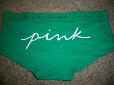 VICTORIAS SECRET BOYSHORT DARK GREEN SCRIPT LOGO LARGE NEW