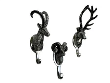 Metal wall mount Stag head , Aries & Ibex coat hook set of 3 pieces  Wall Hooks