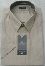 Van Heusen Short Sleeve Poplin Dress Shirt, 20F7892 278, NWT, Stone