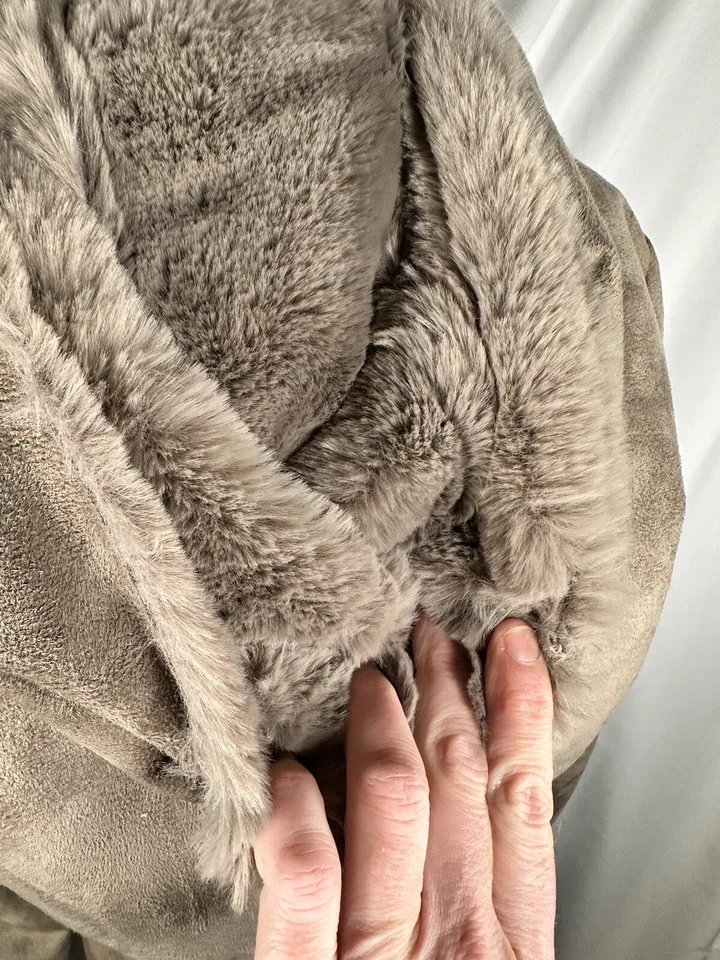 Laura Scott Jacket Suede Faux Fur Lining Button Up Hooded Tan Women’s Size Med - Image 4 of 4