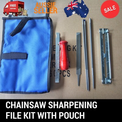 CHAINSAW SHARPENING FILE KIT INC DEPTH GAUGE TOOL AND POUCH STIHL BAUMR ...