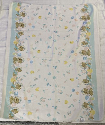 Rigel Vtge Baby Blanket Teddy Bears Ducks Diaper pins Keys 30'' x 40'' 100% cotton