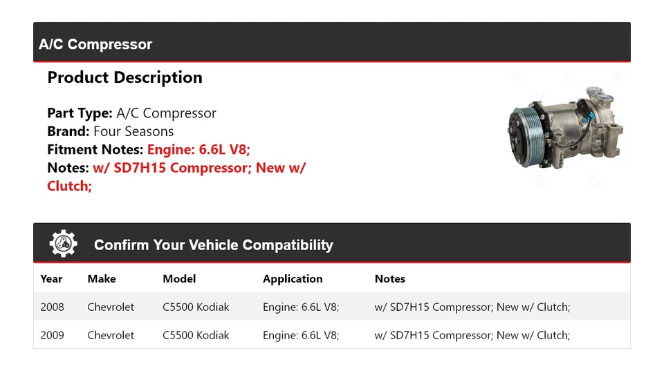 Compressor A/C Chevrolet C5500 Kodiak 6.6L V8 2008-2009 4 estações - Imagem 2 de 4