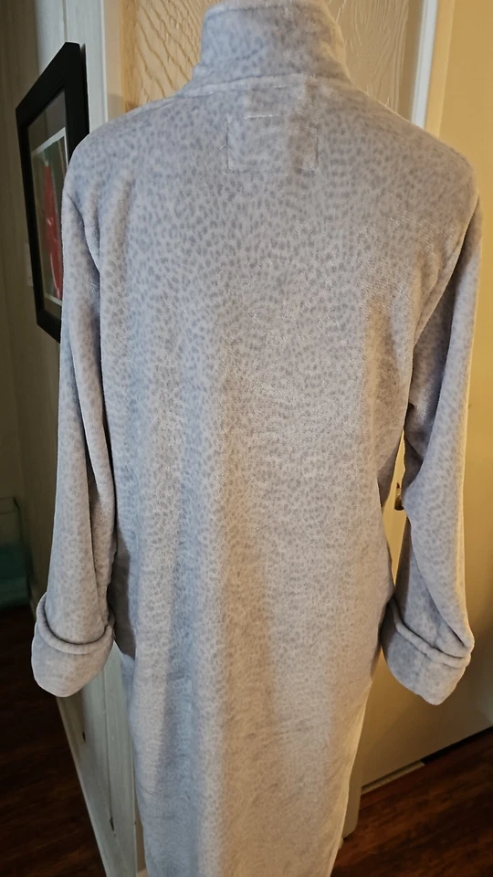 Oscar de la Renta Azul Gris Animal Print Mujer L/XL Bata Completa Cremalleras Puños Suaves Foto 3 de 4