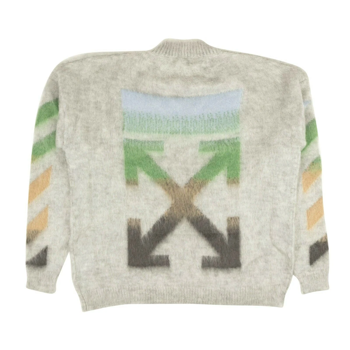 NWT OFF WHITE C O VIRGIL ABLOH Grey Diag Brushed Mohair Sweater