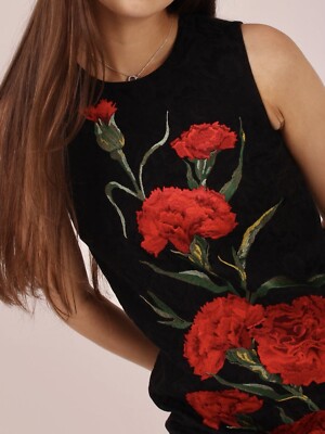 Rare Dolce & Gabbana Brocade Carnation Black Red Floral Silk Rare Dolce & Gabbana Brocade Carnation Black Red Floral Silk
