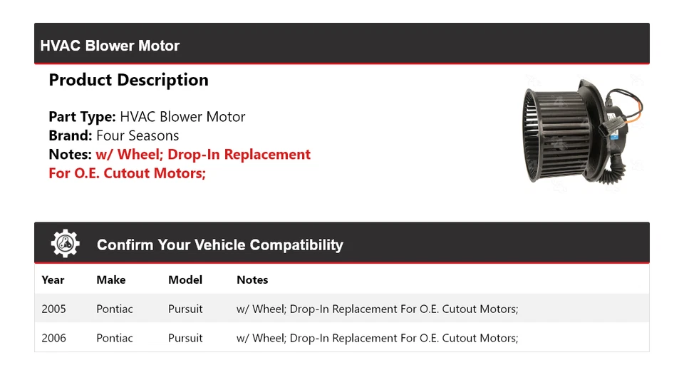 Motor soplador de climatización Pontiac Pursuit 2005-2006 4 estaciones Foto 2 de 4