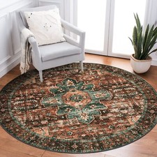 Ultrathin Washable Round Rug 3ft Brown Entryway Rug Low Pile Bathroom Circle Mat
