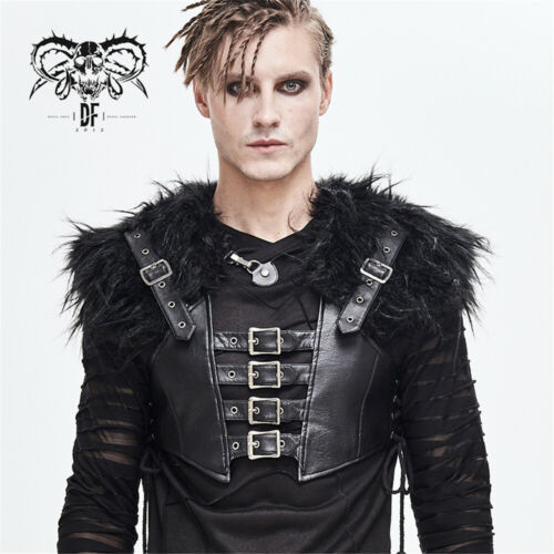 Personalized Men's Punk Rock Fur Collar Vest Fashion Gorgeous Party Pu Waistcoat - Picture 1 of 19