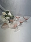 6 Gorgeous Vintage Pink Depression Glass Sherbet Dishes Clear Base 4.25” Tall