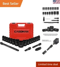 New 20-Piece 1/2-Inch Drive Shallow Impact Socket Set in Chrome Vanadium Stee...