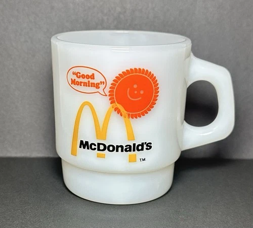 Vintage McDonalds Coffee Mug Milk Glass Fireking Anchor Hocking Good Morning