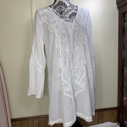 Soft Surroundings Tunic Blouse M Gauze Cotton Embroidered Boho Beach Coastal - Picture 15 of 19