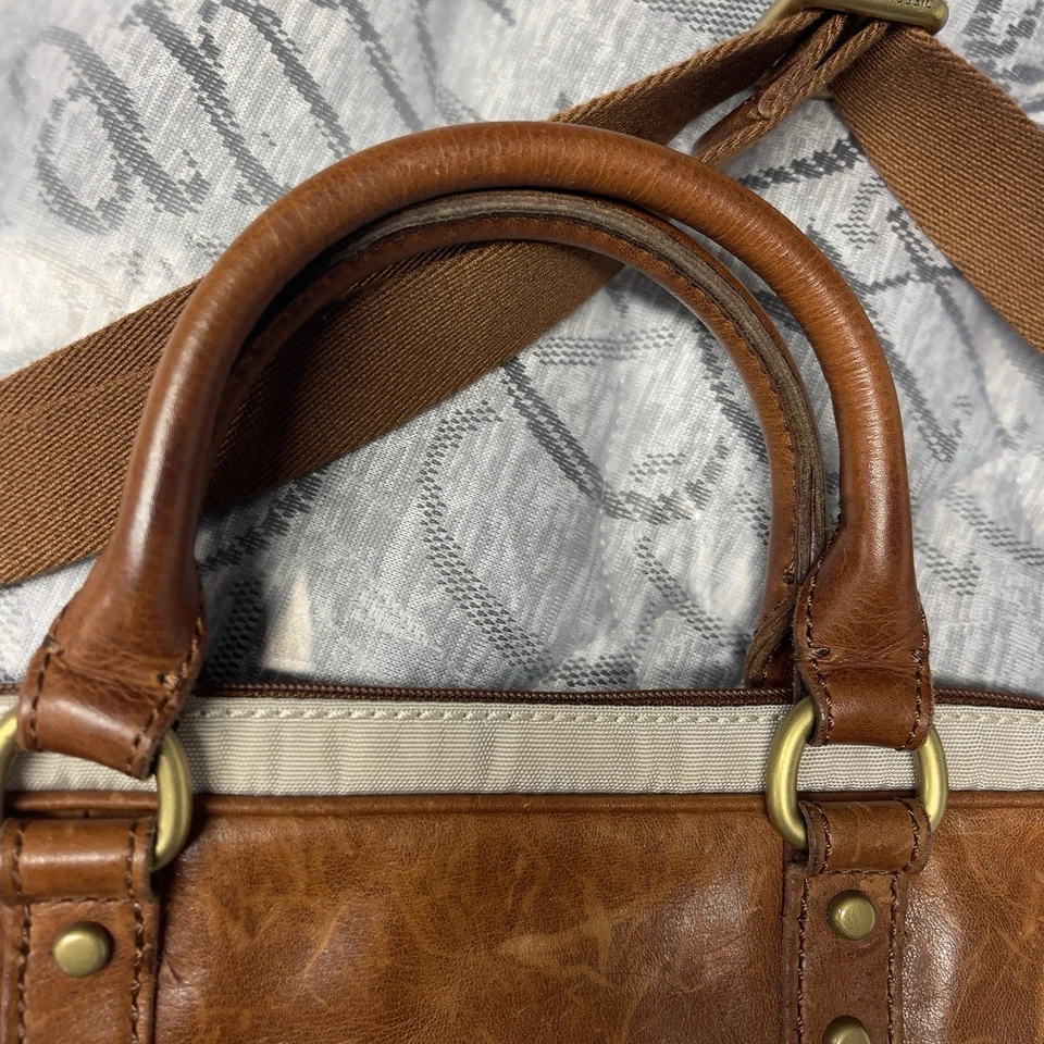 Bolso Mensajero Fossil Estate Documento Bolso de Hombro Asas de Cuero Sarga Cuero Foto 3 de 4