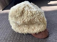 Swedish Military WW2 Sherpa Wool Winter Hat Quilted Leather Brim Buckle Back