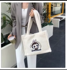 Set Of 3 Labubu Monster Plush Tote Embroidered Shoulder Bag White Brown Pink