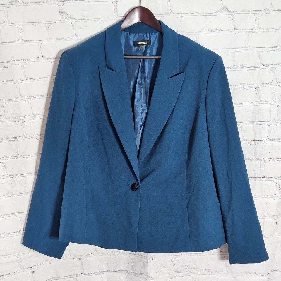 Nine West Womens 22W Teal Blazer One Button Front Lined Career Work Jacket Suit - Image 2 of 4