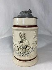 Antique Reinhold Hanke Beer Stein Pewter Lid 265 Model 0.5L