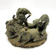 Vintage Elephant Figurines Candle Holder Round Centerpiece Gray - Missing Candle