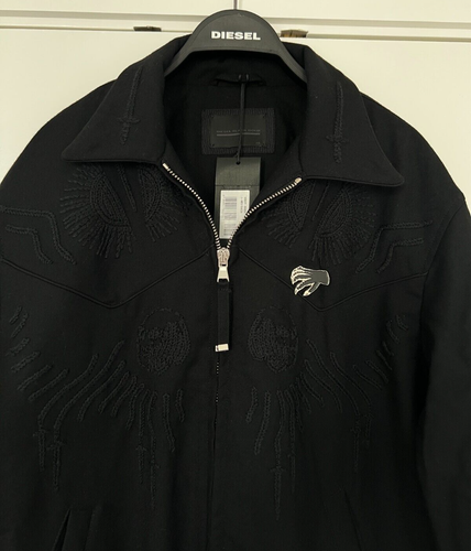 DIESEL BLACK GOLD Bomber Jacket Embroidered Wool Skull Sword SIZE M/L UK 38 IT48 - Picture 9 of 13