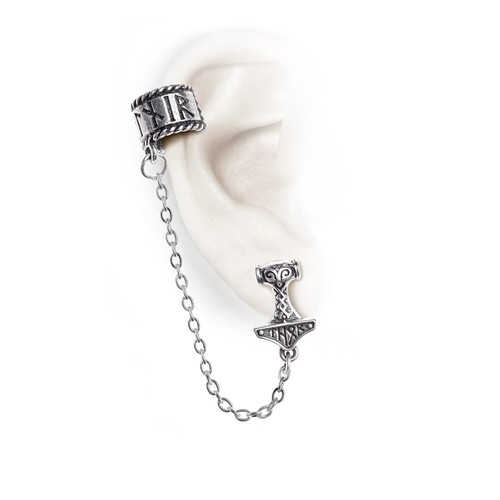 Alchemy Gothic Thor Donner Hammer Mjolnir Chain Ear Cuff Single Earring Vikings - 第 1/3 張圖片