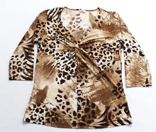 Creative Design Works Women's V-Neck Twist Front Animal Print Blouse MP9 Brown