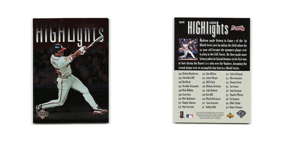 Andruw Jones 1997 Upper Deck #324 Atlanta Braves Baseball Card NM - Image 3 of 3